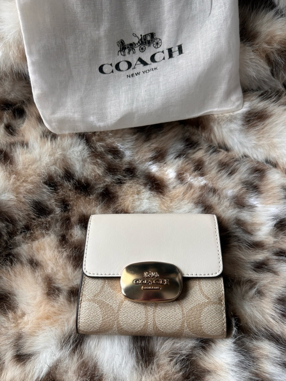 Coach Eliza Small Wallet in Signature Canvas CP255 in Gold/Light Khaki Chalk